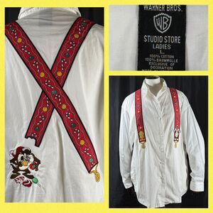 VTG 1997 Warner Bros Store Christmas Button Down Shirt Women's Large Tweety Taz